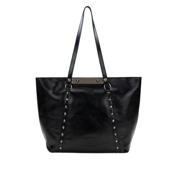 NWT Patricia Nash Benvenuto Large Tote Black Distressed Leather Studded Timeless - Picture 1 of 8
